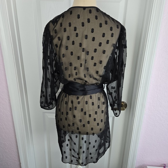 Natori Black Sheer Polka Dot Short Kimono Robe Lingerie‎ Size S Dressing Gown - Picture 4 of 6